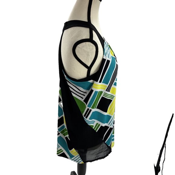 Worthington Womens L Multicolor Geometric Print Sleeveless V Neck Blouse Top - Picture 3 of 6